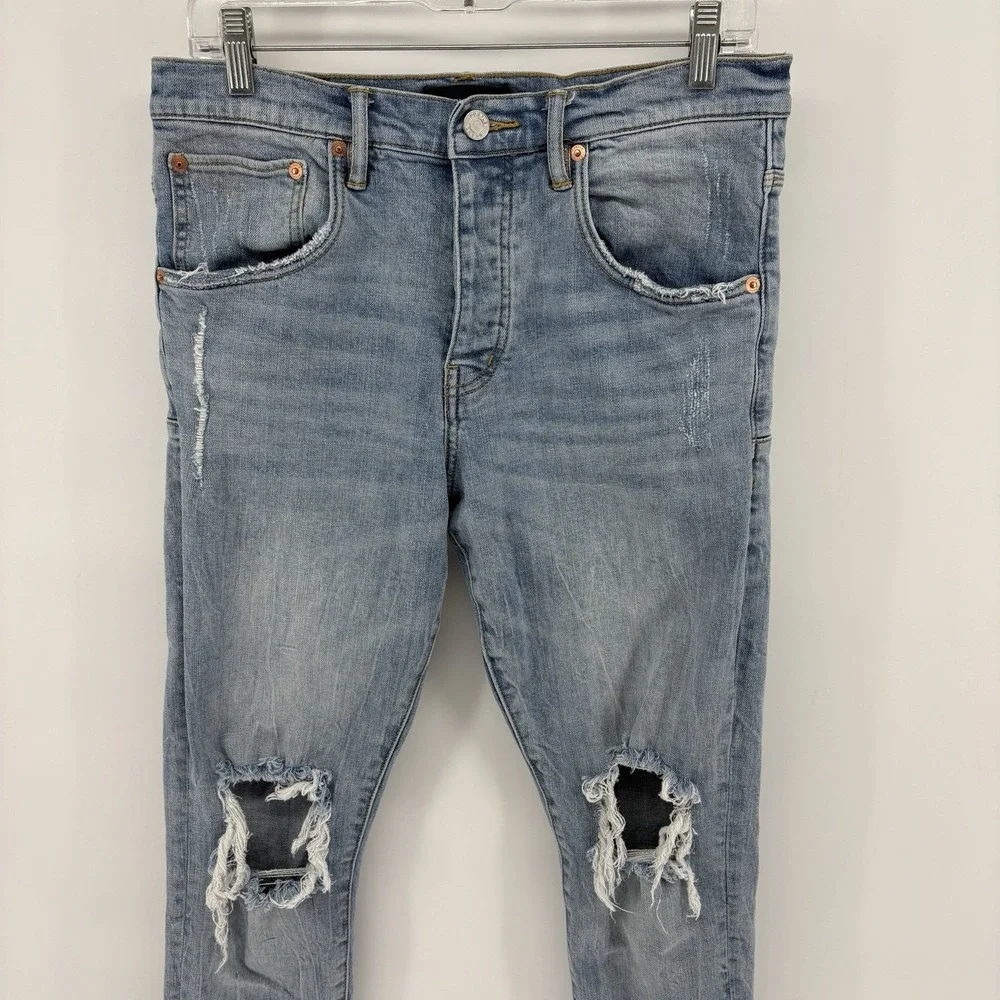 Purple Brand Jeans Men 30x33 Mid Indigo P002 Distressed Stretch Slim Fit Denim
